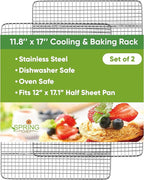 Spring Chef 11.8 x 17 Inch Stainless Steel Cooling Racks for Cooling & Baking - Oven Safe - Wire Roasting Racks for Oven Use - Fits Half Sheet Cookie Pan - Dishwasher Safe - Set of 2