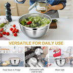 TeamFar Mixing Bowls, Stainless Steel Nesting Salad Bowls with Airtight Lids Set, For Serving/Mixing/Storing, Rust-proof & Heavy Duty, Dishwasher Safe, Set of 3-4.6/3 / 1.5 QT, Khaki