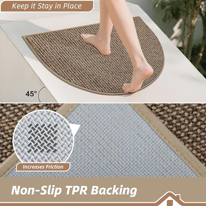 BEQHAUSE Dirt Trapper Door Mat 32" x 48" Half Circle Non Slip Rugs, Taupe | - Image 4