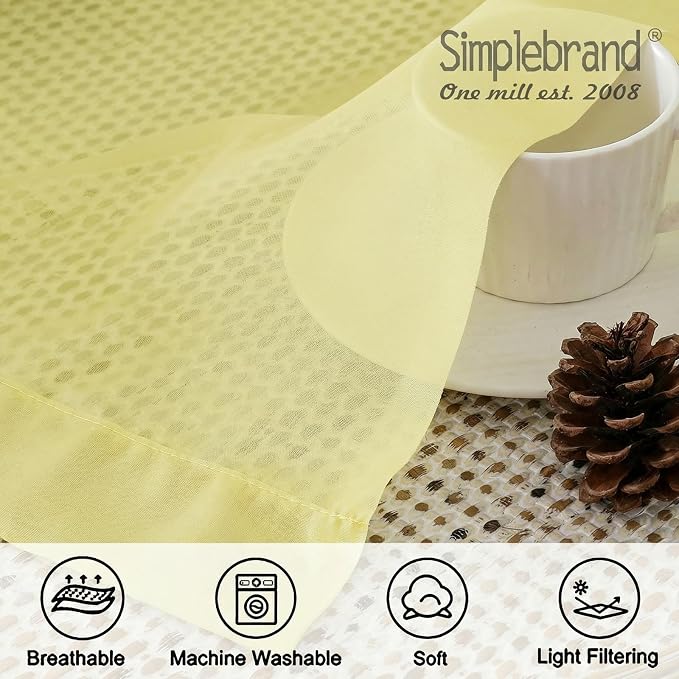 Simplebrand Light Yellow Sheer Curtains 63 Inch Length 2 Panels, Rod Pocket - Image 5