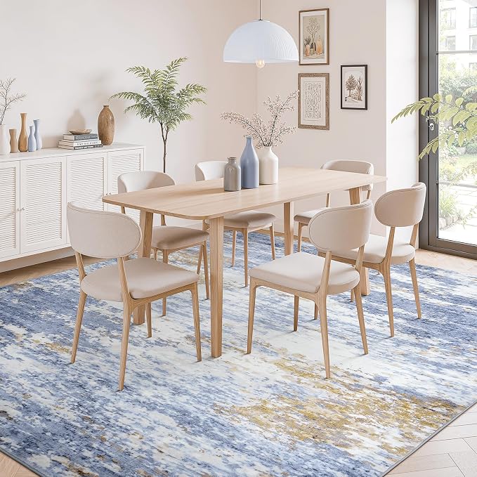 8x10 Area Rug for Living Room, Abstract Washable Large Rugs, Light Blue | - Image 3