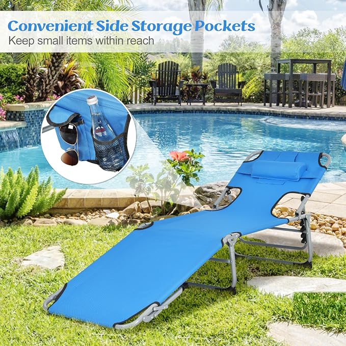 Goplus Tanning Chair, Folding Adjustable Patio Lounge Chair - Image 6