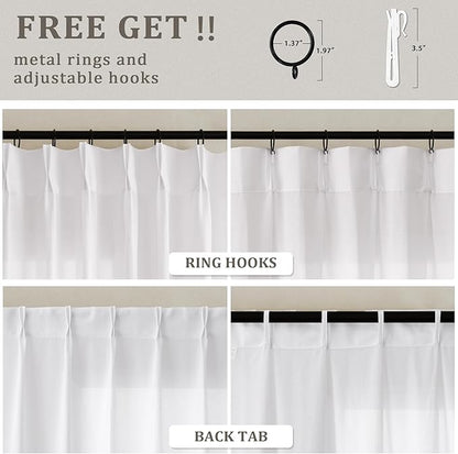 Ivory Linen Sheer Pleated Curtains 108 Inches Long 100 Inch Width | Neutral - Image 3