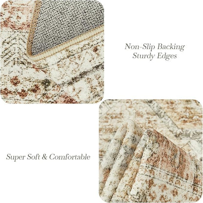 Soalmost 6x9 Area Rug for Living Room Washable Rugs Non-Slip Brown/Pink | - Image 6