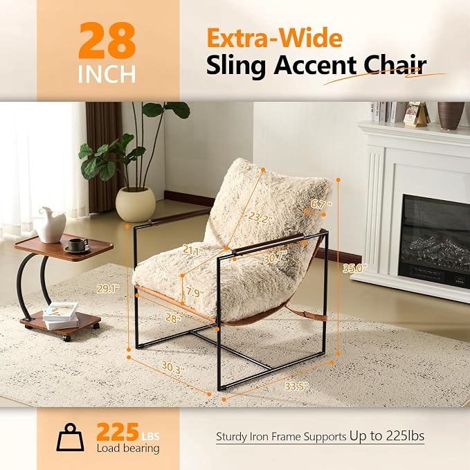 VINGLI 28" Wide Plush Upholstery Sling Modern Accent Chairs Set of 2, Cute - Image 2