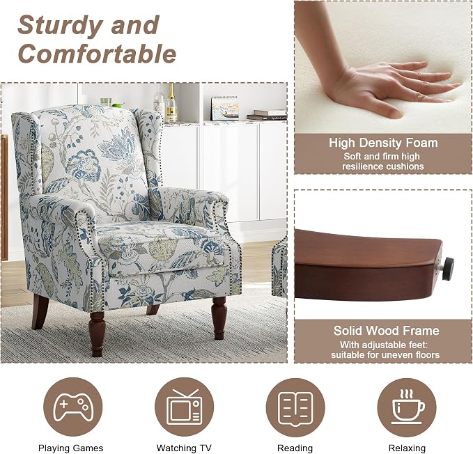 Pia Ricco High Back Floral Accent Chair - Image 4