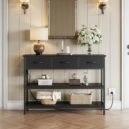Lulive Entryway Table with Power Outlets, Console Table with 3 Fabric Drawers - Image 4