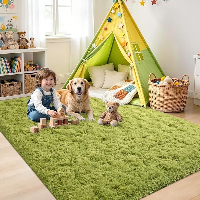 5x7 Green Fluffy Soft Area Rug Non-Slip - Image 4