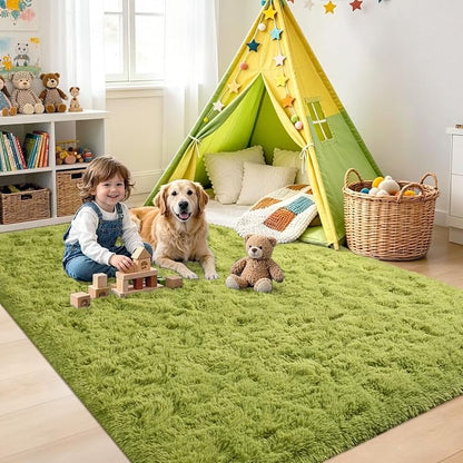 Noahas 4'x5'3'' Green Fluffy Soft Area Rug Non-Slip - Image 4