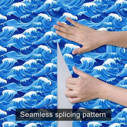 HOMETITUTE Ocean Blue Wave Pattern Wallpaper Peel and Stick Self Adhesive Vinyl - Image 3