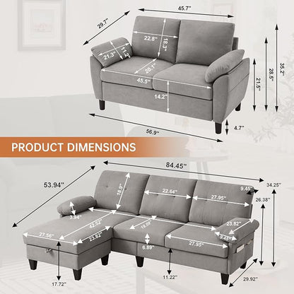 84" Convertible Sectional Sofa Set, 3 Seat L Shaped Couch - Image 2