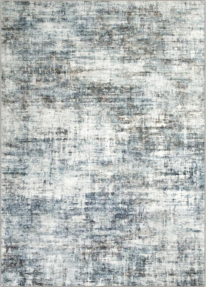 10x14 Area Rugs for Living Room: Washable Abstract Blue Multi Carpet | Non-slip - Image 3