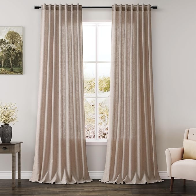 Oatmeal Linen Curtains 90 Inch Length 2 Panels Set by Nanspring