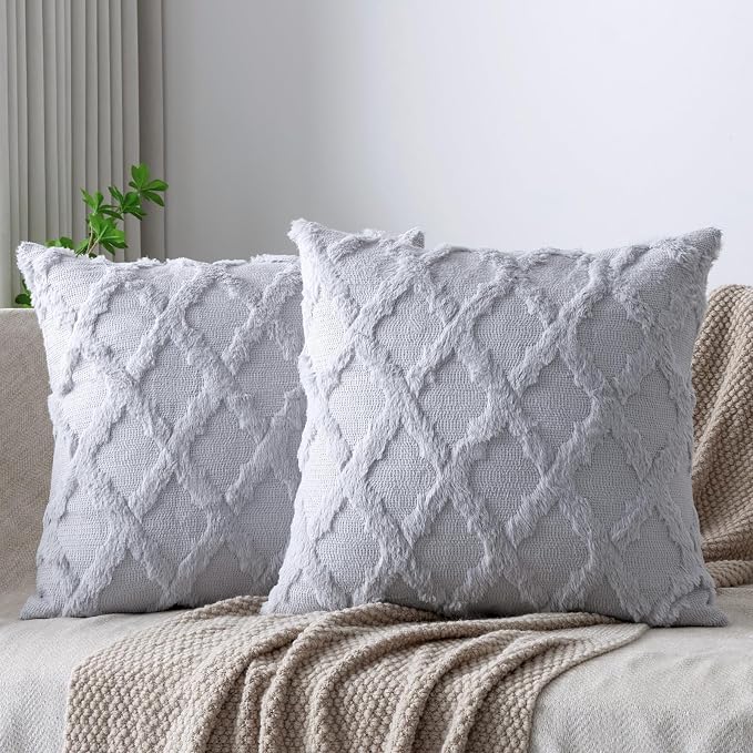 Set of 2 Soft Moroccan Throw Pillow Covers 20x20 Inch Plush Boho Decorative by Cozoomy
