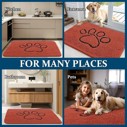 OLANLY Dog Door Mat for Muddy Paws 30x20, Paw Print Design Chenille Mud Mat | - Image 8