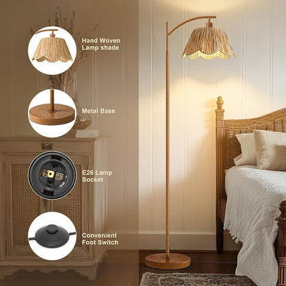 Oneach Rattan Floor Lamp for Bedroom, Boho Floor Lamp - Image 7