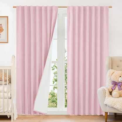 Pink 100% Blackout Linen Curtains 84 Inch by LAMIT