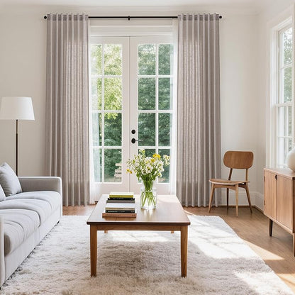 Brownish Grey Linen Curtains for Living Room 105 Inches Long Back Tab Light - Image 8