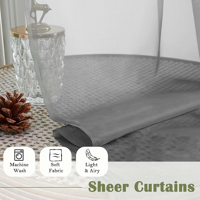 Charcoal Grey Sheer Curtains 120 Inches Long 2 Pcs, Light Filtering Rod Pockets - Image 8