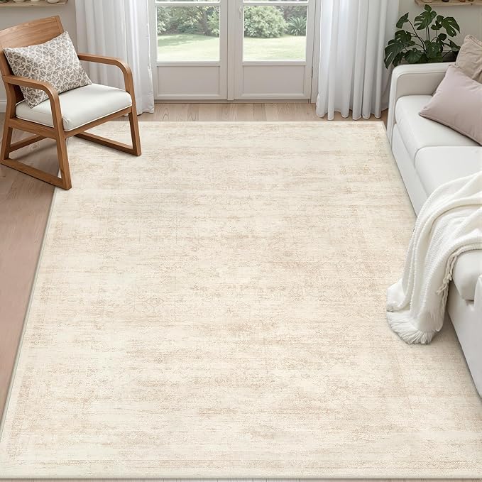 4x6 Area Rugs Living Room: Bedroom Washable Carpet Retro Beige | Large Vintage by Luxturiy