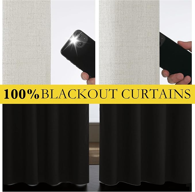 NICETOWN 100% Blackout Cafe Curtains 48 inches Long 2 Panels, Linen Blend - Image 3