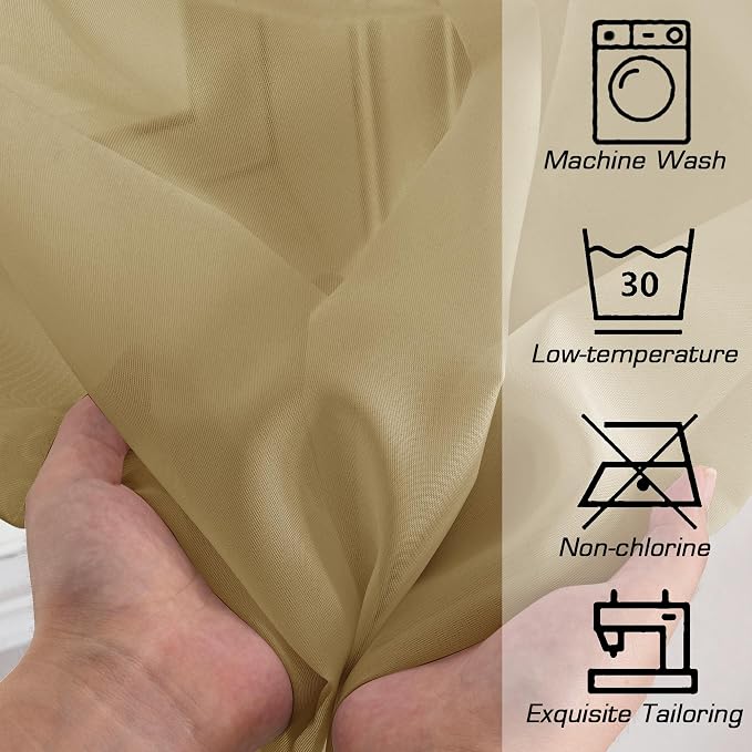 Gold Sheer Curtains 84 Inch Length 2 Panels Set, Light Filtering Voile Fimly - Image 5