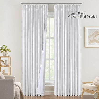 Vision Home White Pinch Pleated Full Blackout Curtains 60 inch Wide Thermal - Image 2