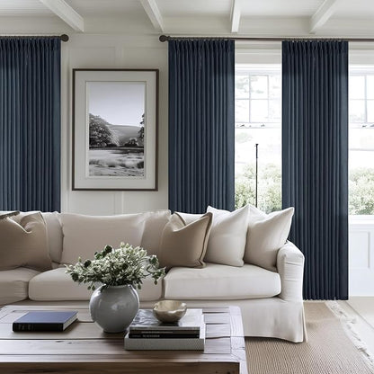 Navy Indigo Linen Pinch Pleated Curtains 102 Inches Long 2 Panels | Pinch - Image 6