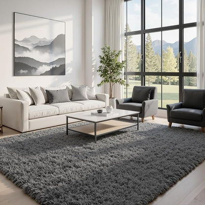 8x10 Fluffy Shag Area Rugs for Living Room Bedroom: Soft Plush Carpet Grey | - Image 2