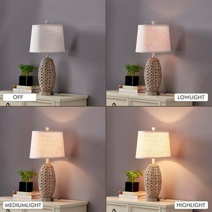 27” Natural Rattan Table Lamps Set of 2, Touch Switch, 3-Way Dimmable Bedside - Image 5