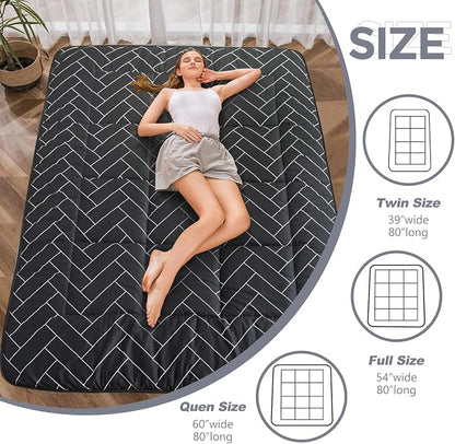 MAXYOYO Black Geometric Pattern Futon Mattress, Japanese Floor Mattress Quilted - Image 2