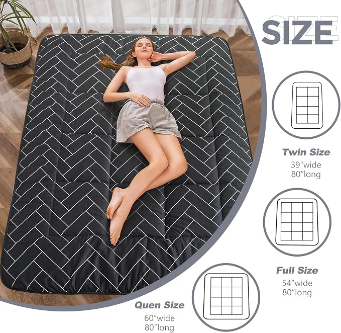 MAXYOYO Black Geometric Pattern Futon Mattress, Japanese Floor Mattress Quilted - Image 4