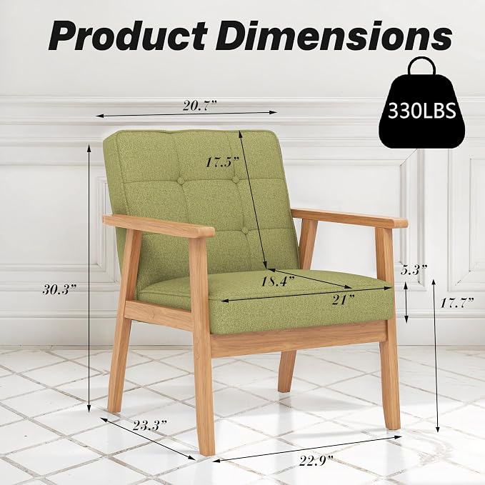 Modern Accent Chair with Arm Rest Set of 2, Upholstered Linen Fabric Leisure - Image 2