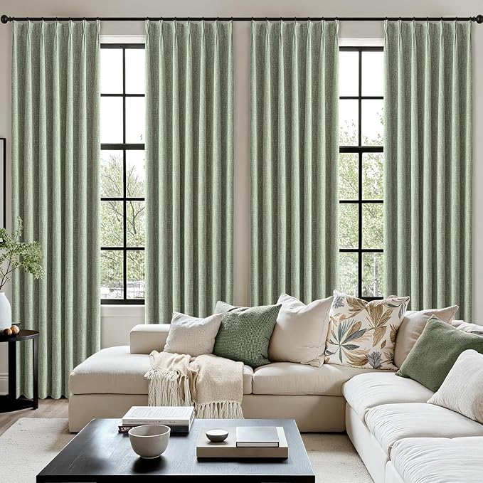 MIULEE Sage Green Pinch Pleated 100% Blackout Linen Curtains 40x84 Inches | - Image 7