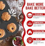 Flexzion Muffin Tray Cupcake Baking Pan 2 Pack, 6-Cup Nonstick Carbon Steel Muffin Tins Non-Stick Cupcake Tin Bakeware Accessories for Baking Cupcakes Muffin Brownies Snacks, Easy Clean, Fridge Safe