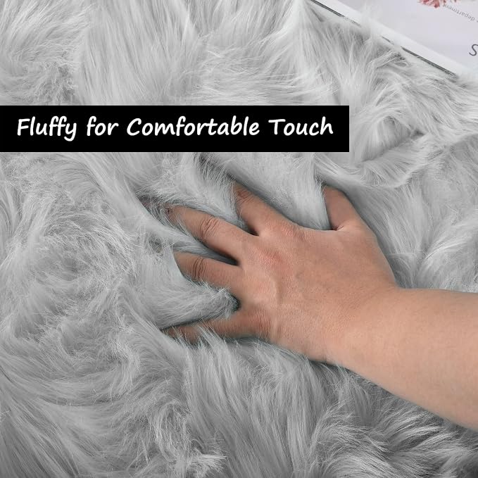 Goolela Grey Fluffy Fuzzy Furry Rug 2x6 - Image 4
