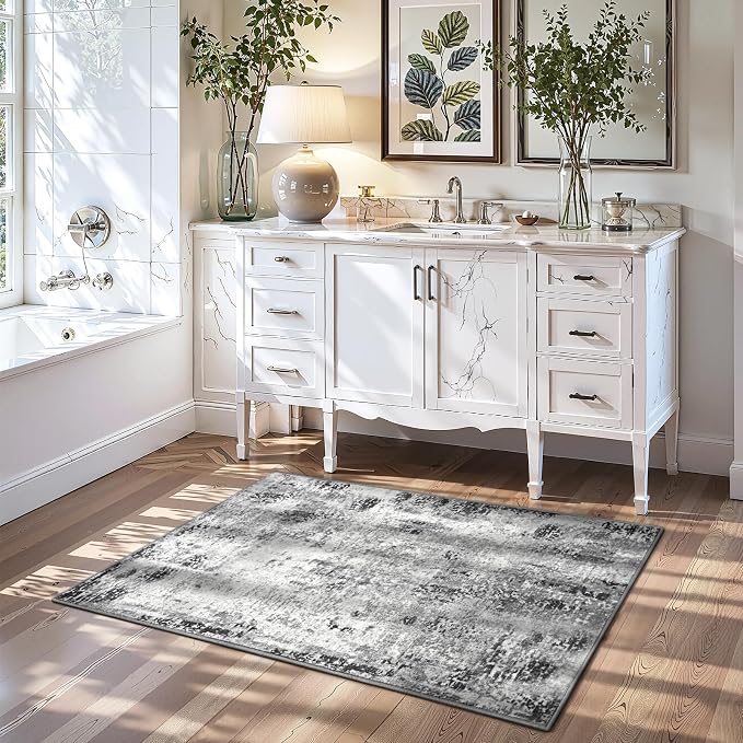 2x5 Grey Rug Runners for Hallways Kitchen Runner Rug Non Slip Washable Black - Image 4