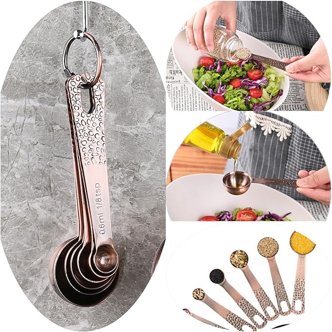 Copper Measuring Cups and Spoons Set, Stainless Steel Measuring Tools Set for Baking & Kitchen, Metric & US 4 Copper Plated MeasureCups and 5 Measure Spoons with Leveler for Wet & Dry