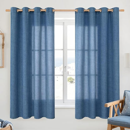 YoungsTex Navy Blue Linen Curtains 63 Inch Length 2 Panels Light Filtering | by YoungsTex
