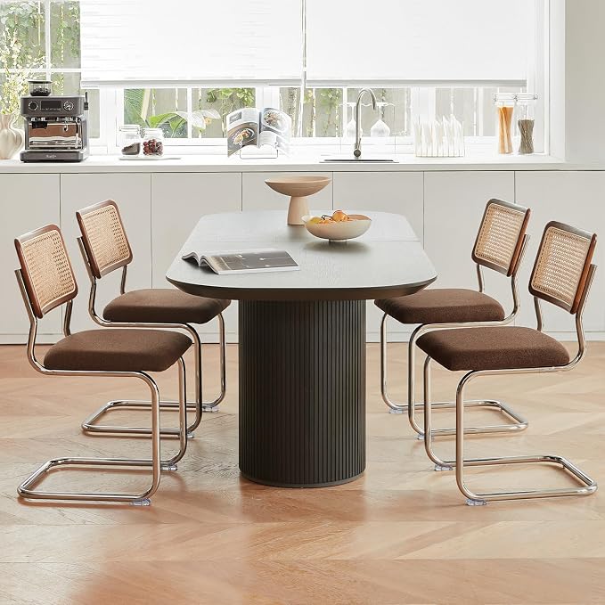 GrandNoor Rattan Dining Chairs Set, Wooden Mid Century Modern Dining Room Chairs - Image 3