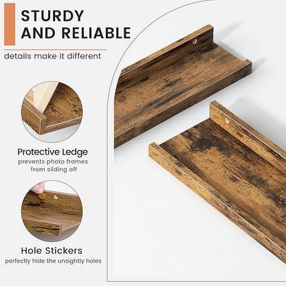 Floating Picture Ledge Shelves Set of 8, 16 Inch Solid Wood Wall Shelves - Image 4