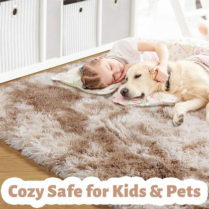 Amdrebio Beige Tan Furry Plush Area Rug 5x7 - Image 2