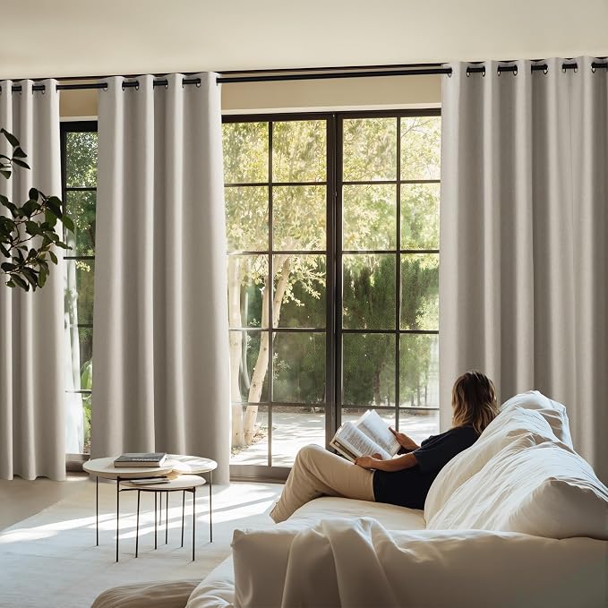NICETOWN 100% Blackout Linen Curtains 96 inches Long, Crisp Faux Linen Curtains - Image 8