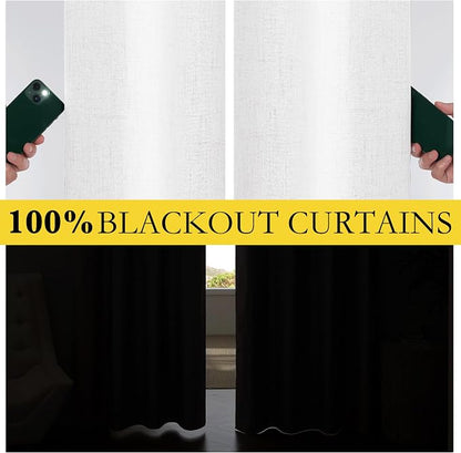 NICETOWN Greyish White 100% Blackout Linen Curtains 84" Long, Farmhouse Thick - Image 4