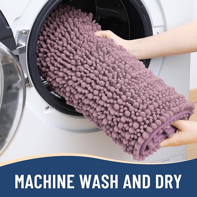 Arotive Luxury Chenille Bathroom Rug Mat, Extra Soft Thick Absorbent Shaggy Bath Rugs, Non-Slip Machine Wash Dry, Plush Bath Mats for Bathroom, Shower and Tub, 30x20, Deep Plum