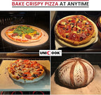 Unicook Pizza Stone for Oven and BBQ Grill, 13 Inch Square Baking Stone for Bread, Cordierite Thermal Shock Resistant Pizza Making Accessory for Oven and Grill, Including Dough Scraper