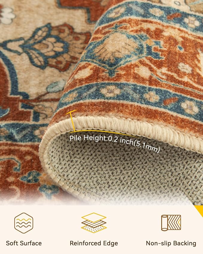 RELEANY Washable Area Rug, Round 8ft, Water Repellent, Pet Friendly, Vintage - Image 4