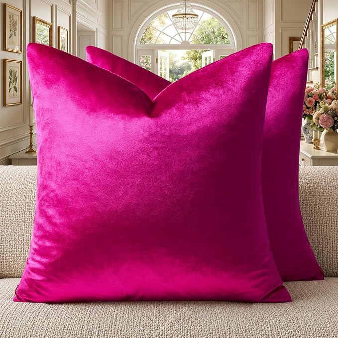 GIGIZAZA Hot Pink Velvet Pillow Covers 26x26 Decorative Pillows Pack of 2 | - Image 2