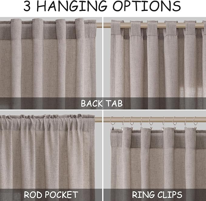 Brownish Grey Linen Curtains for Living Room Extra Long 144 Inches Long Back - Image 2