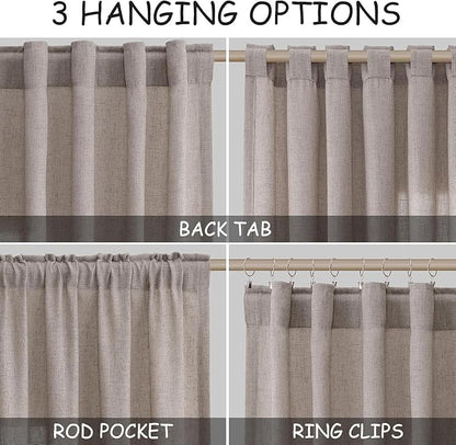 Brownish Grey Linen Curtains for Living Room Extra Long 144 Inches Long Back - Image 2